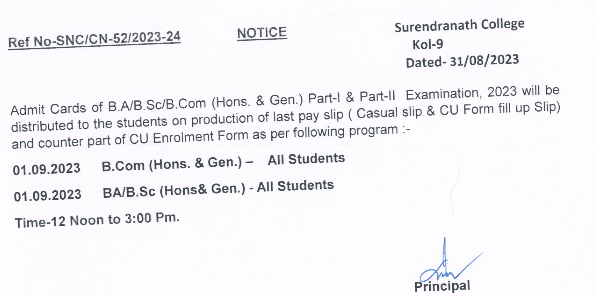 BA/BSC/B.COM PART-I & PART-II ADMIT CARD DISTRIBUTION | Surendranath ...